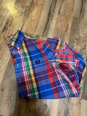 Chaps Boys Multicolor Plaid Button-Down Shirt - Blue, Red, Green, Yellow